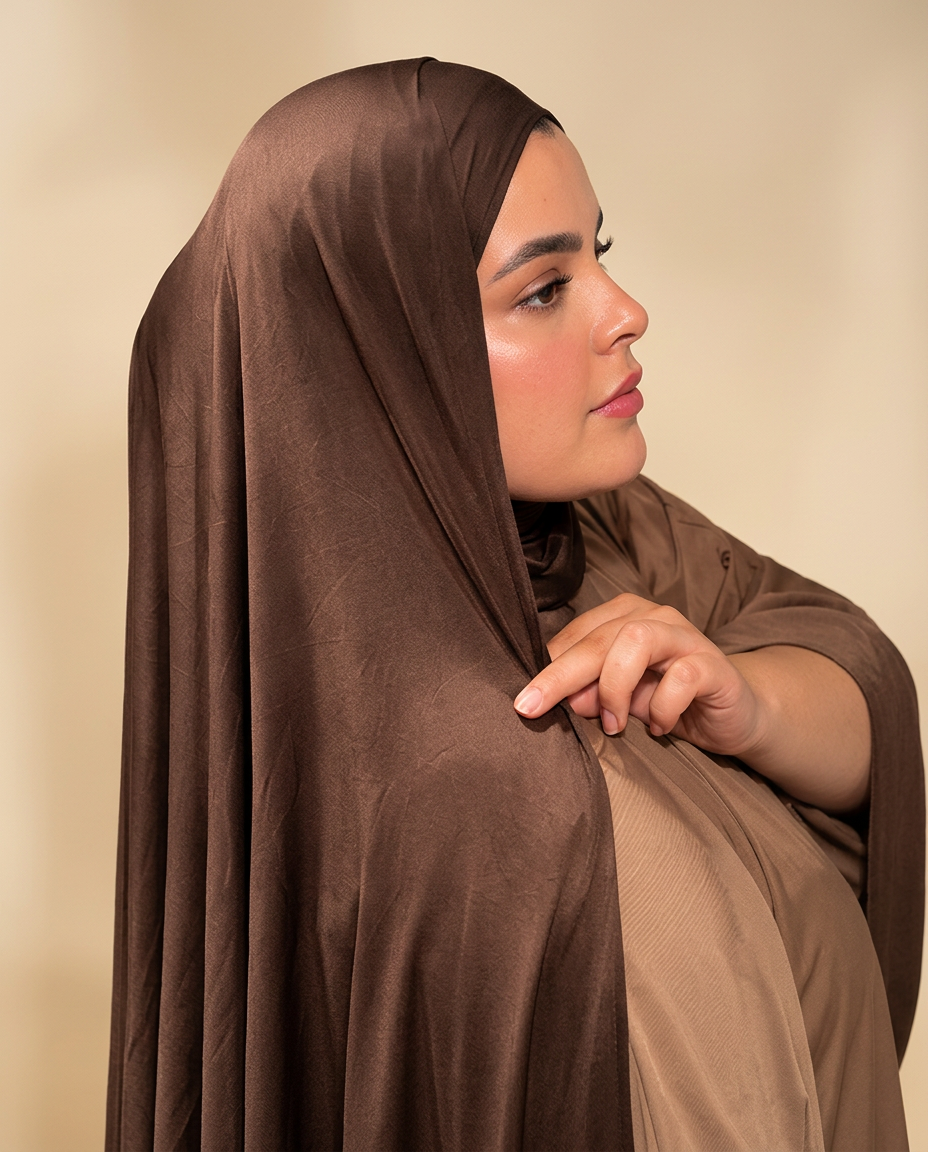 Safaa, fondatrice de Safa, portant le hijab Jersey Premium marron espresso